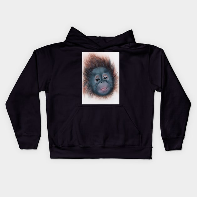 Coloured pencil drawing baby orangutan Kids Hoodie by Accabella